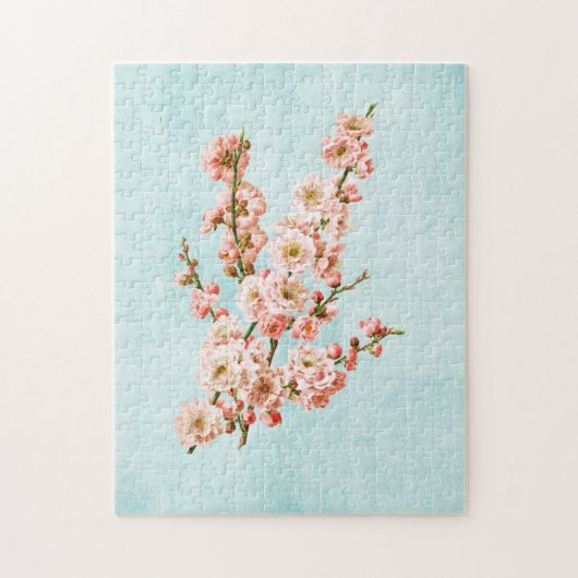 Plum Blossom op Aged Denim Legpuzzel (Verticaal)