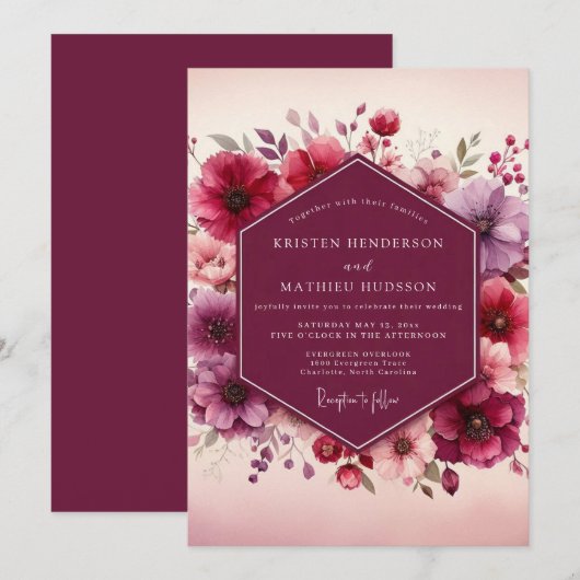 Plum Blossom Romance Wedding Kaart (Voorkant / Achterkant)