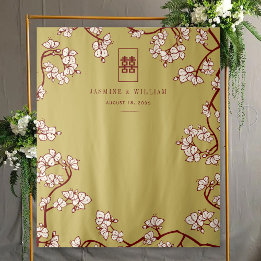 Plum Blossom Xi Chinese Weddenschap Achtergrond Wandkleed