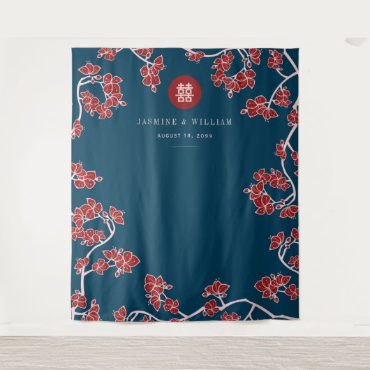 Plum Blossom Xi Chinese Weddenschap Achtergrond Wandkleed (Voorkant)