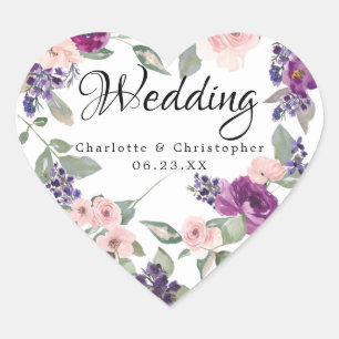 Plum Blush Bloemen Hart Bruiloft Envelop Seal Sticker