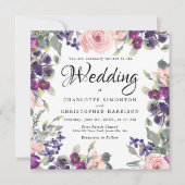 Plum Blush Floral Carré Invitations de mariage (Devant)