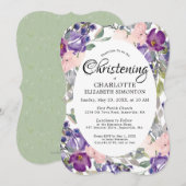 Plum Blush Floral Christening Invitations Kaart (Voorkant / Achterkant)