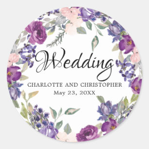 Plum Blush Paarse Bloemen Bruiloft Envelop Seal Ronde Sticker