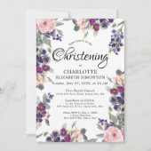 Plum Blush Purple Floral Christening Invitation (Devant)