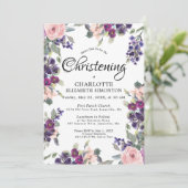 Plum Blush Purple Floral Christening Invitation (Debout devant)