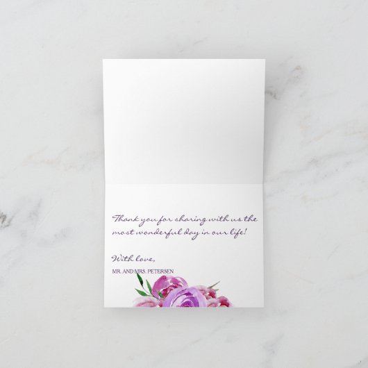 Plum blush violette pioenen bruiloft dank u bedankkaart (Binnen)