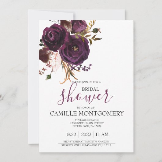 Plum Bohème Rose Invitation à la douche nuptiale (Devant)