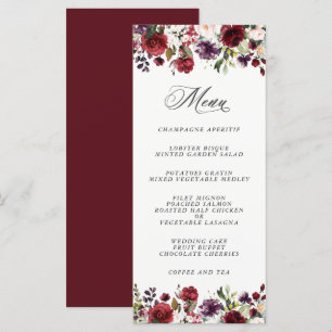 Plum bordeaux romantique et menu floral