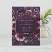 Plum Botanical Bloom Wedding Kaart (Staand voorkant)