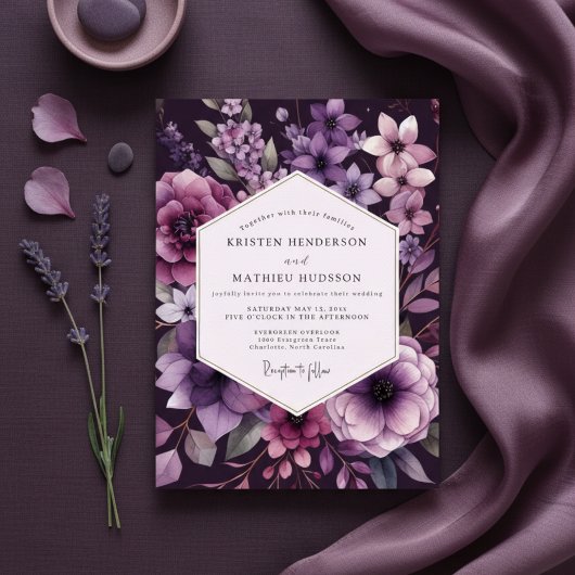Plum Botanical Romance Wedding Kaart