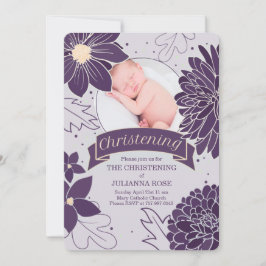 Plum Botanicals voor meisjes met foto Christening Kaart