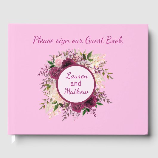 Plum Bourgogne Blush Rose Floral Livre d'Invité (Recto)