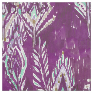 Plum Brave Feather Tribal Print Stof