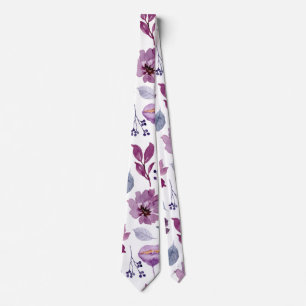 Plum Burgundy Waterverf Floral Pattern Stropdas
