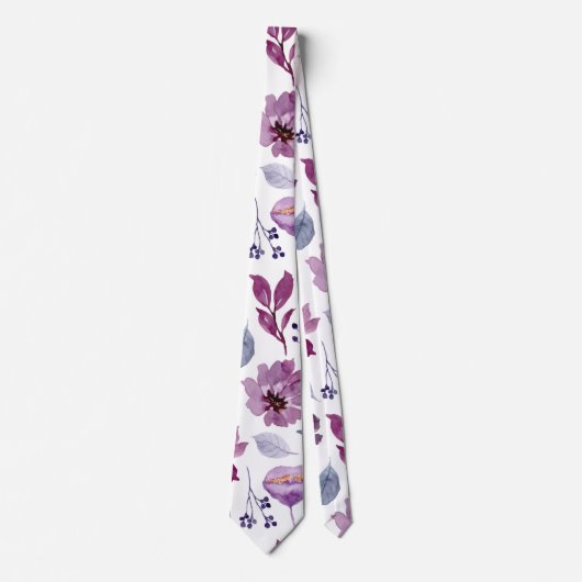 Plum Burgundy  Waterverf Floral Pattern Stropdas (Voorkant)