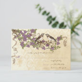 Plum Cherry Blossom  Bird Weddings RSVP Kaartje (Staand voorkant)