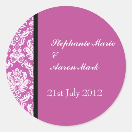 Plum Classic Damask Wedding Label Sticker (Voorkant)