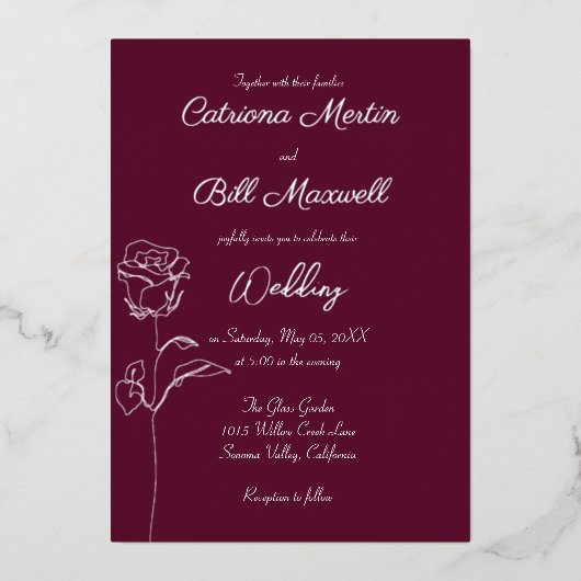 Plum classique Faire-part de mariage à huile d'arg (Recto)
