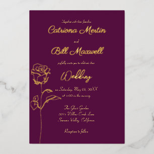 Plum classique violet et Faire-part de mariage à h