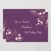 Plum Coral Floral 75e anniversaire Invitations (Devant / Derrière)