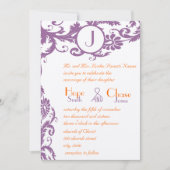 Plum Damas Orange Monogramme Faire-part de mariage (Devant)