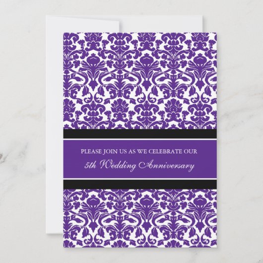 Plum Damask 5e Jubileum Party Invitation Kaart (Voorkant)