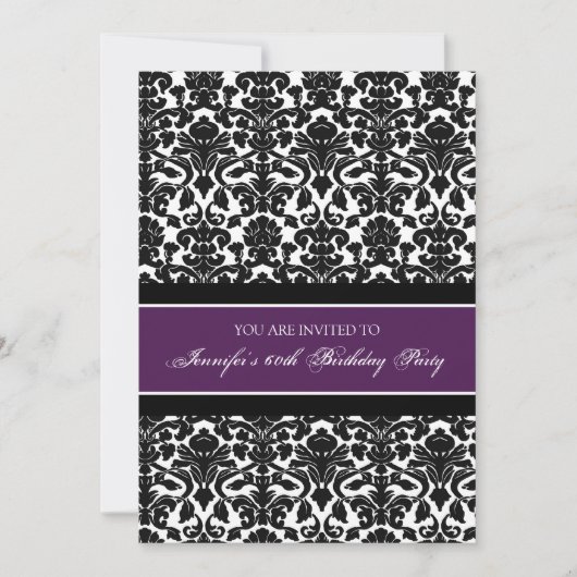 Plum Damask 60th Birthday Party Invitations Kaart (Voorkant)