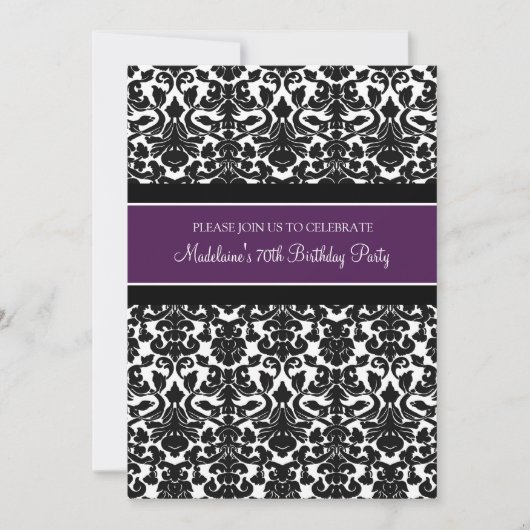 Plum Damask 70th Birthday Party Invitations Kaart (Voorkant)