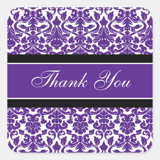 Plum Damask Dank u bruiloft envelop afdichtingen Vierkante Sticker (Voorkant)