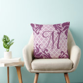 Plum Damask Monogram Custom Accent Pillow Kussen (Stoel)