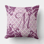 Plum Damask Monogram Custom Accent Pillow Kussen (Voorkant)