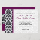 Plum Damask Monogram Wedding Invitation Kaart (Voorkant / Achterkant)