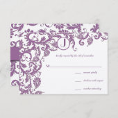 Plum Damask Monogram Wedding Kaart (Voorkant / Achterkant)