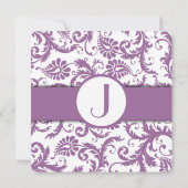 Plum Damask Oranje Monogram Weddenschap Kaart (Achterkant)