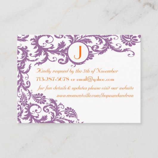 Plum Damask Oranje Reactie en Website Kaarten (Voorkant)