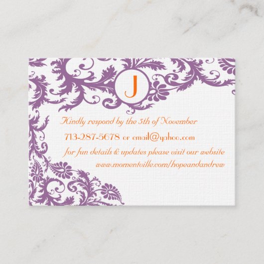 Plum Damask Oranje Reactie en Website Kaarten (Voorkant)