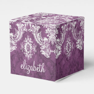 Plum Damask Pattern en Name Bedankdoosjes