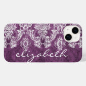 Plum  Damask Pattern en Name Case-Mate iPhone Case (Achterkant (horizontaal))