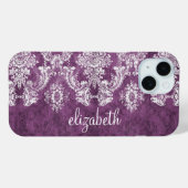 Plum  Damask Pattern en Name Case-Mate iPhone Case (Achterkant (horizontaal))