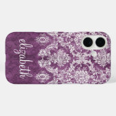 Plum  Damask Pattern en Name Case-Mate iPhone Case (Achterkant (horizontaal))