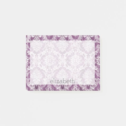 Plum  Damask Pattern en Name Post-it® Notes (Voorkant)