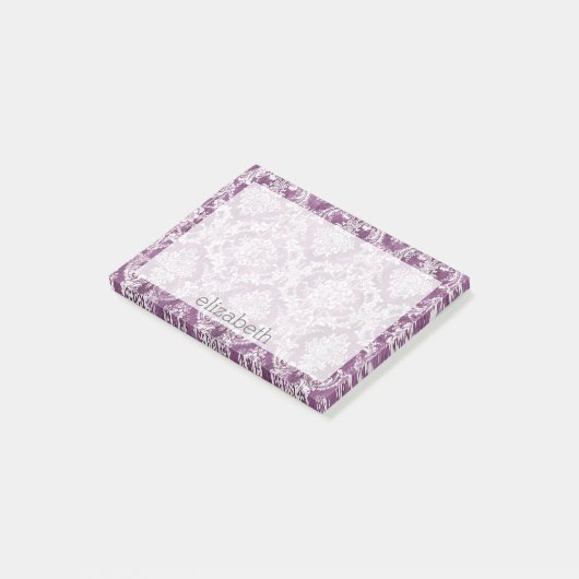 Plum  Damask Pattern en Name Post-it® Notes (Schuin)
