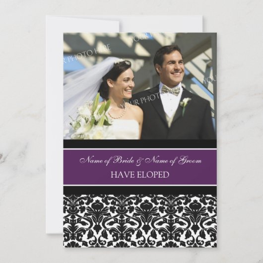 Plum Damask Photo Elopement Cartes Faire-part (Devant)