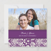 Plum Damask Photo Engagement Party Kaart (Achterkant)