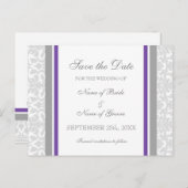 Plum Damask Save the Date Wedding Briefkaarten (Voorkant / Achterkant)