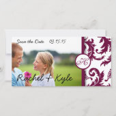 Plum Damask Swirls sparen de Datum Save The Date (Voorkant)