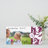 Plum Damask Swirls sparen de Datum Save The Date (Staand voorkant)