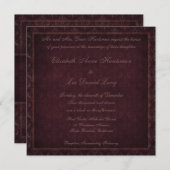 Plum Damask Wedding Invitation Kaart (Voorkant / Achterkant)