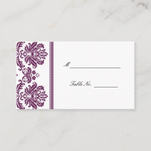 Plum Damask Wedding Seating Plaatskaarten Plaatskaartje (Voorkant)